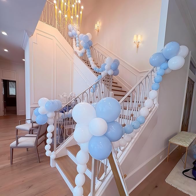 100PCS Blue and White Link Balloons, Baby Light Blue White Linking Balloons with Tail for Making Balloon Wall Arch and Chains, Quick Balloon for Wedding Birthday Baby Shower Party Decorations (6inch)-Ruum Studio Home