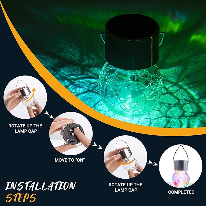 GIGALUMI 16 Pack Solar Hanging Lights for Christmas Decoration - Cracked Glass Solar Lights Outdoor Waterproof for Garden, Yard, Fence, Tree (Color Changing)-Ruum Studio Home