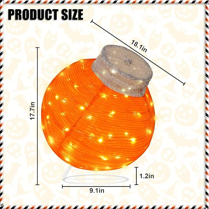 BRIGHTDECK Outdoor Halloween Ornaments, Lighted Pop-Up Outdoor Holiday Ball Decoration with 80 LED Lights, 8 Light Modes, Lighted Collapsible Holiday Decorations for Yard, Home(Orange)-Ruum Studio Home
