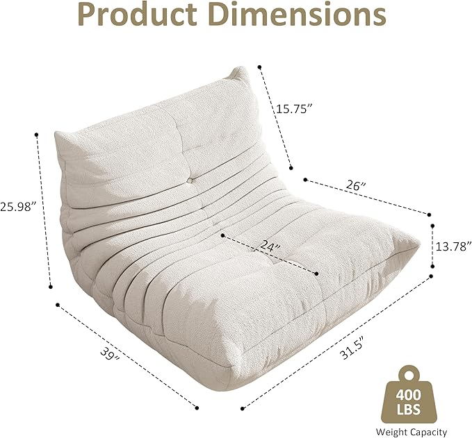 Bean Bag Chair, Oversized Bean Bag Chair for living Room, Fireside Chair for adults with Memory Foam Filled, Big Accent Sofa Lounge Floor Sofa for Gaming, Reading, Relax, No Assembly Required. (Beige)-Ruum Studio Home