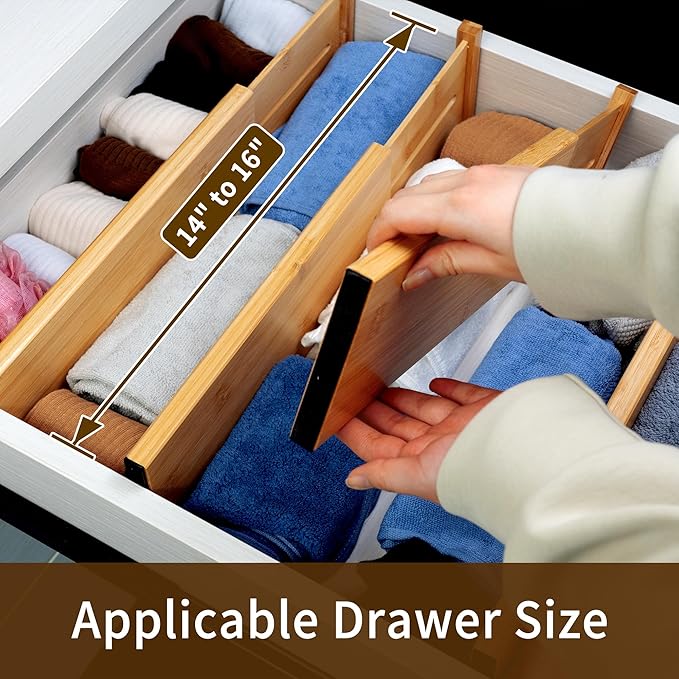 Utoplike Bamboo Dresser Drawer Dividers, 4'' High Adjustable Drawer Organizers for Clothing, Spring Loaded, Works in Kitchen, Bathroom, Bedroom, Drawer, Desk, 4 pcs-Ruum Studio Home