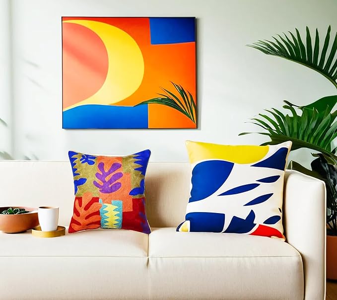 Matisse Decorative Pillow Cover Cutouts Hand Embroidered Abstract Toss Pillows Farmhouse Chair Cushion Contemporary Pillowsham Mid-Century Chair Cushions Wool Size 18x18-Ruum Studio Home