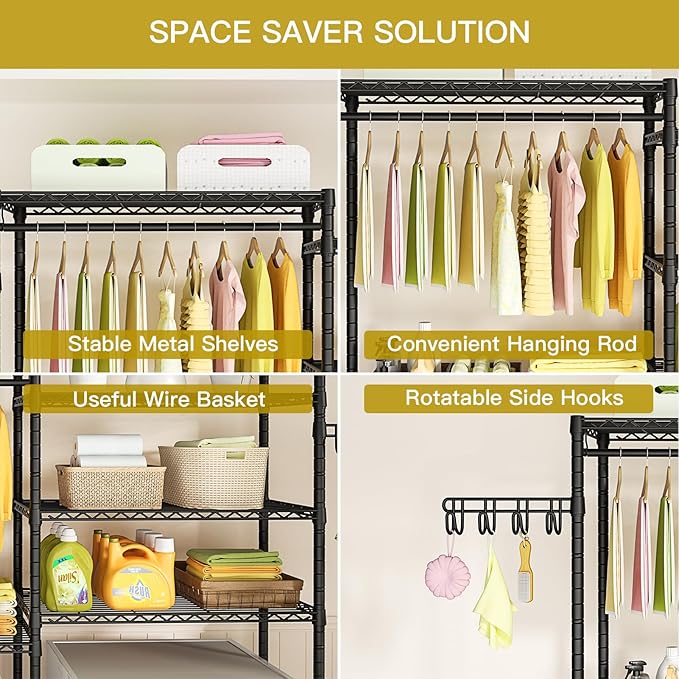 Ulif 65.3" W x 13.4" D x 77.5" H Clothes Drying Rack, 5 Tiers Over Washer and Dryer Laundry Room Storage and Organizer, Heavy-Duty Space Saver, Black-Ruum Studio Home
