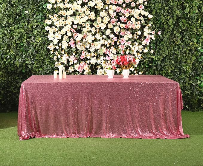SquarePie Sequin Tablecloth 90 x 156 Inch Fuchsia Pink Sparkly Table Linen for Wedding Party-Ruum Studio Home