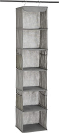 Amazon Basics 6-Tier Hanging Closet Shelf Organizer With Pockets, 8.5" D x 12" W x 9" H, Grey-Ruum Studio Home