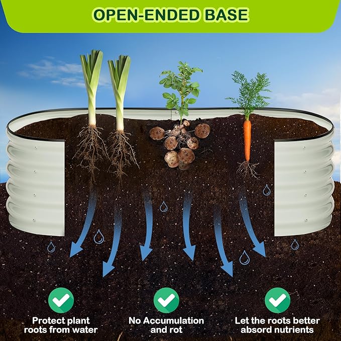 2 Pcs 4.5x2x2ft Oval Raised Garden Bed, Galvanized Raised Beds,Open-Ended Base Metal Raised Planter Beds,Garden Bed Outdoor,Planter Raised Boxes for Vegetables, Flowers,Tool-Free Asse,White-Ruum Studio Home