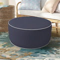 Inflatable Ottoman Stool D21 xH9 for Outdoor/Indoor Use, Water Repellent Patio Foot Rest Stool with Portable Handle,Round Pouf Ottoman Suitable for Garden,Deck and Camping - Textured Navy-Ruum Studio Home