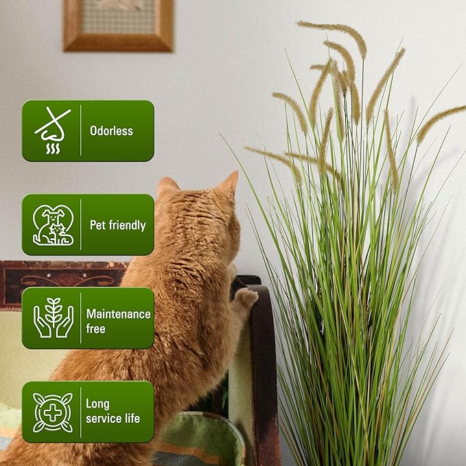 KOL Artificial 5ft 2-Pack Horsetail Reed Grass, 59in Tall Artificial Indoor Outdoor Fake Grass Plant, Home Office Decorative Artificial Plants in Pot Faux Plant Greenery, Wedding Decor Grass-Ruum Studio Home