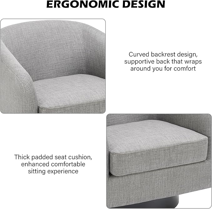 Swivel Barrel Accent Chair Set of 2, Modern Round Linen Arm Chair for Living Room, Bedroom, Comfy Club Reading Chairs for Adults-Linen Fabric Light Grey-Ruum Studio Home