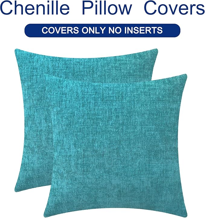 CaliTime Throw Pillow Covers Decorative 20 X 20 Inches Pack of 2 Cozy Chenille Cushion Cases for Couch Sofa Bed Living Room Home Lake Blue-Ruum Studio Home