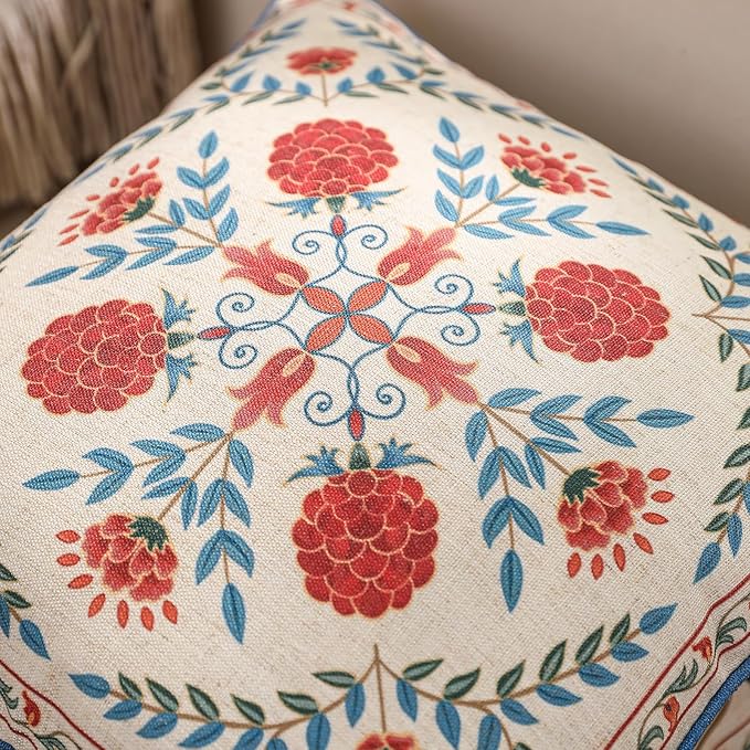 patdrea Designer Throw Pillow Covers Set of 4,Brilliant Vintage Red Tropical Linen with Floral Pattern Pillow Cover,Decorative Lumbar and Square Pillowcases Cushion for Bed Living Room Outdoor-Ruum Studio Home