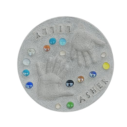 Large DIY Stepping Stone Kit, Handprint Stepping Stone, Mother's Day Gift, Footprint Stepping Stone (12 Inch + Stamp Set)-Ruum Studio Home