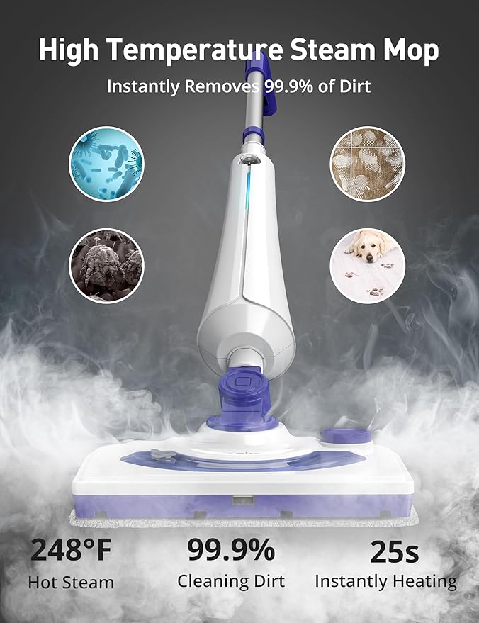 Professional Steam Mop Cleaner, 1300W Floor Steamer with Detergent Chamber, 25S Heat Up, Lightweight Steamer for Cleaning with 2 Washable Pads, Safe for Tiles, Upholstery, Carpet, Hardwood-Ruum Studio Home