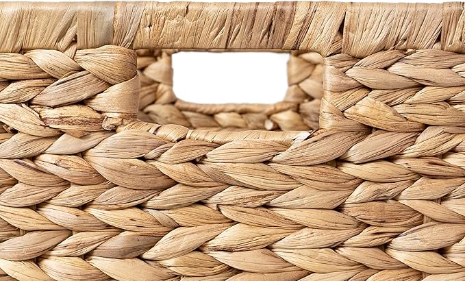 Large 14.5” x 13.5” x 8” (Set of 3) Natural Water Hyacinth Woven Storage Baskets, Rectangular Wicker Basket with Built-in Handles, Large (Natural)-Ruum Studio Home