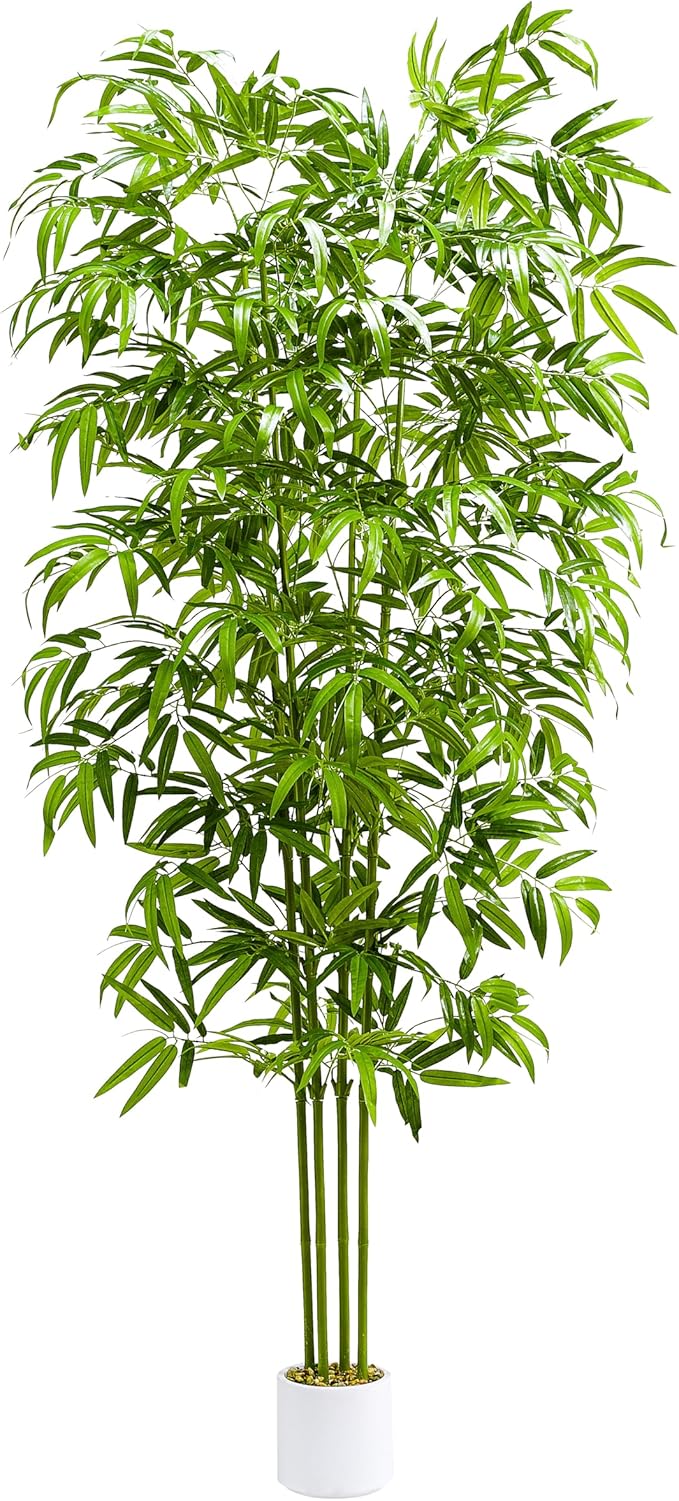 Artificial Tree Fake Plants, Artificial Bamboo Tree 7FT Tall in White Potted, Artificial Tree Indoor Decor Bamboo Silk Tree with Natural Wood Trunk, for Home Office Living Room Modern-Ruum Studio Home