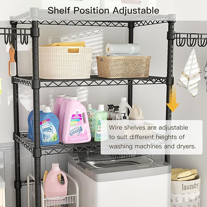 Ulif U8 Laundry Room Storage Organizer, Over The Washer and Dryer Storage Shelves for Laundry Organization, 35" W x 17.3" D x 76.2" H, Suit Washing Machine Width Within 32.6", Hold 304 lb, Black-Ruum Studio Home