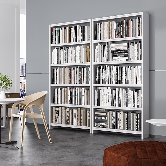 69" Tall Bookcase, 5-Tier Wide Bookshelf, Library Book Case with Display Shelf, Lightweight Metal Bookshelves, Industrial Book Shelf for Home, Office, Library, and School (White)-Ruum Studio Home