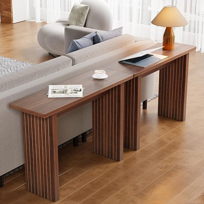 AVZEAR Mid Century Narrow Entryway Console Table, 43.3" Fluted Wood Couch Table Behind Sofa Long and Skinny for Living Room Hallway Entrance Foyer, Walnut-Ruum Studio Home
