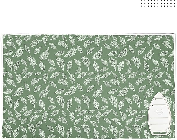 Encasa XO Ironing Mat/Pad (Large 48"x28") with 3mm Padding & Silicone Iron Rest for Steam Pressing on Tabletop or Bed - Heat Resistant, Portable, Quilting & Travel Blanket - Big Leaves Green-Ruum Studio Home