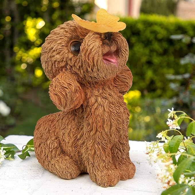 Dog Statues Outdoor Decor, Solar Lights Outdoor Statue Garden Decorations Solar Dog Ornaments for Patio, Lawn, Yard Art Decoration, Housewarming Garden Gift-Ruum Studio Home