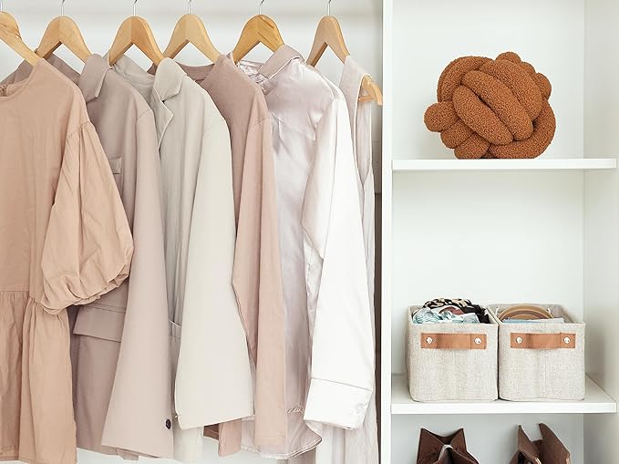 StorageWorks Narrow Storage Bins, Small Basket for Closet and Shelves, Fabric Organizer with Handles, Toilet Paper Storage, Brown and Beige, 2-Pack-Ruum Studio Home