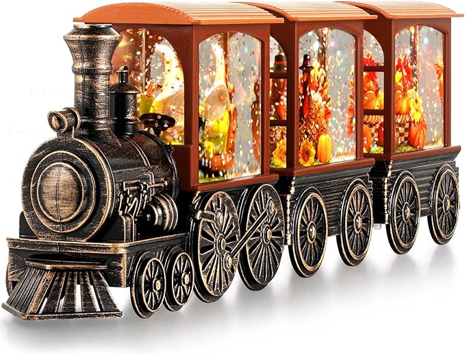 Fall Snow Globe Train Gnome Turkey Pumpkin Classic Relief Texture Battery Powered LED Glitter Fall Decorations for Home Autumn Harvest Thanksgiving Gifts-Ruum Studio Home
