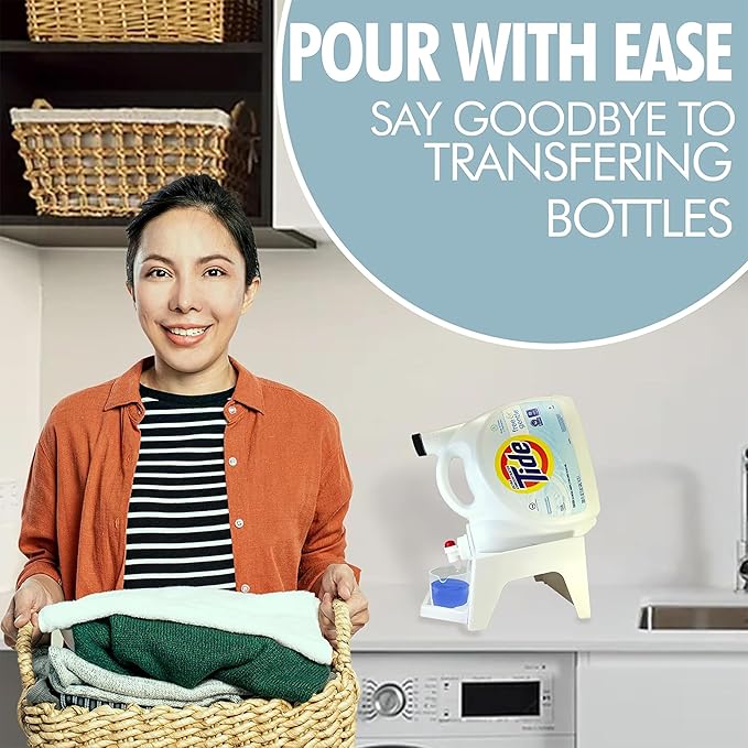 TidyFriend 3 Pack Laundry Detergent Dispenser with Tray & Strap, Laundry Soap Dispenser with Non-Slip Rubber Feet for Washing Room Organization, Easy Pour (White)-Ruum Studio Home