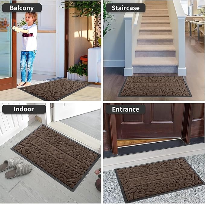 Yimobra Welcome Mat Outdoor, 29.5x17 Waterproof Front Door Mat Outside Entrance, All-Weather Non Slip Front Doormat, Low-Profile Entryway Mats Indoor, Porch and Patio, Coffee-Ruum Studio Home