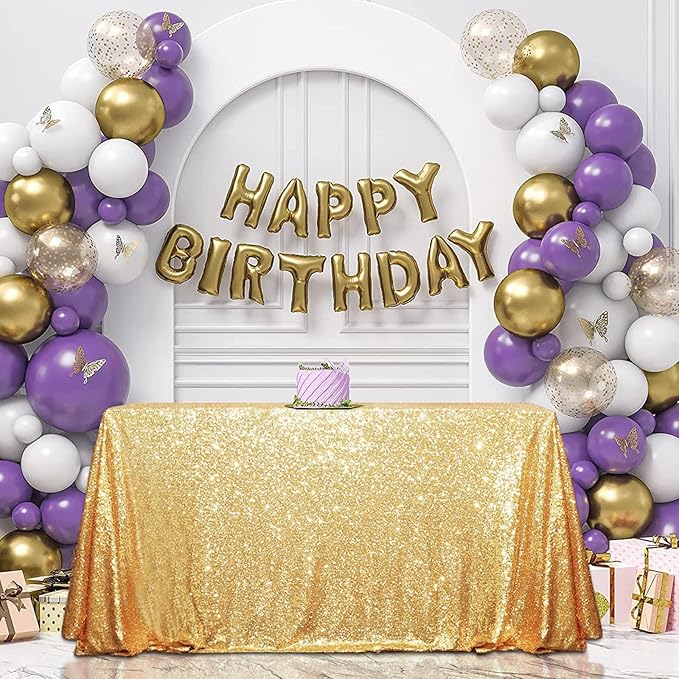 SquarePie Sequin Tablecloth 60 x 102 Inch Gold Sparkly Table Linen for Wedding Party-Ruum Studio Home