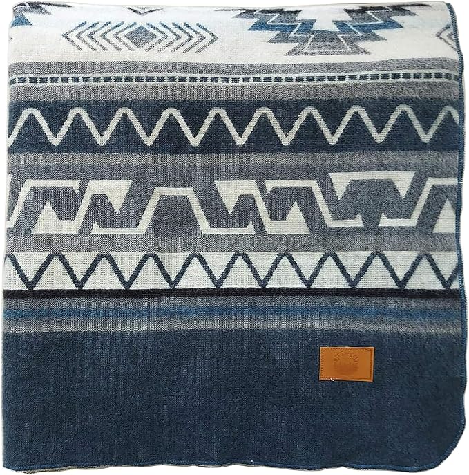 Off the Grid Inca Aztec Throw Blanket | Southwest Indian Navajo Boho Style | Native Woven Western Cover for Camping, Bedding, Couch (King, Cotopaxi Slate)-Ruum Studio Home