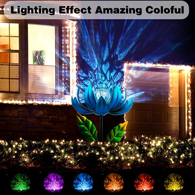 Solar Wind Spinner, 38 Inch Metal Stake Yard Spinners,Solar Powered Multi-Color LED Glass Ball with Kinetic Wind Sculpture Spinner Windmills for Yard-Ruum Studio Home