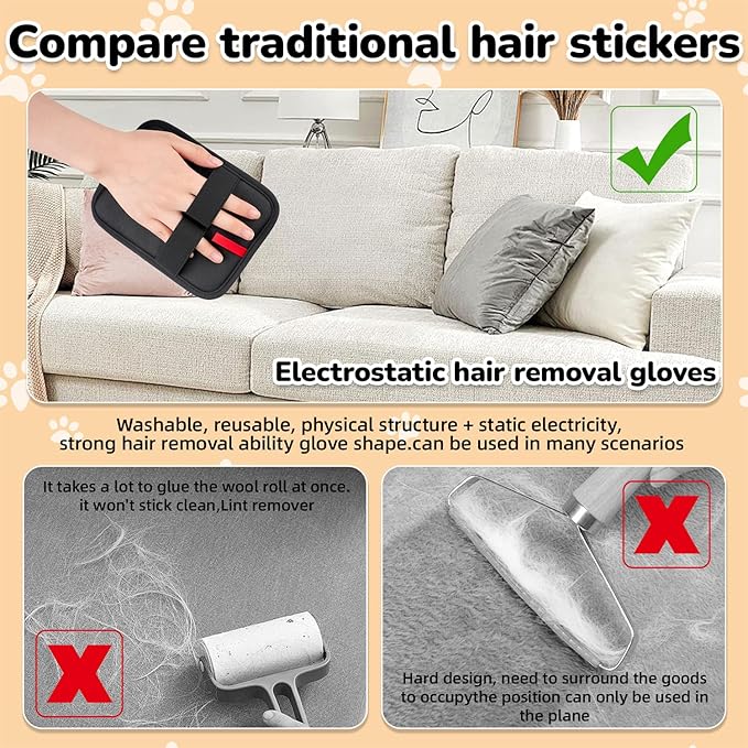 Pet Hair Remover, electrostatic pet Hair Removal Gloves, cat and Dog pet Hair Removal Tools, Suitable for Bed Sheets, Blankets, Clothes, Sofas, Multi-Functional Beauty Gloves -1 Piece-Ruum Studio Home