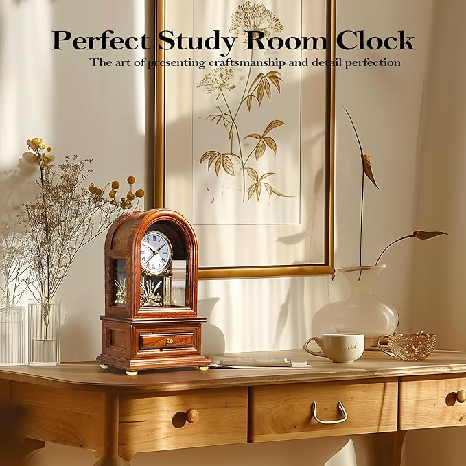 AYRELY® Wooden Table Anniversary Clock, Antique Shelf Clocks, Revolving Pendulum Mantel Clocks, Desk Grandfather Clock for Living Room, Home Decor Gift-Ruum Studio Home