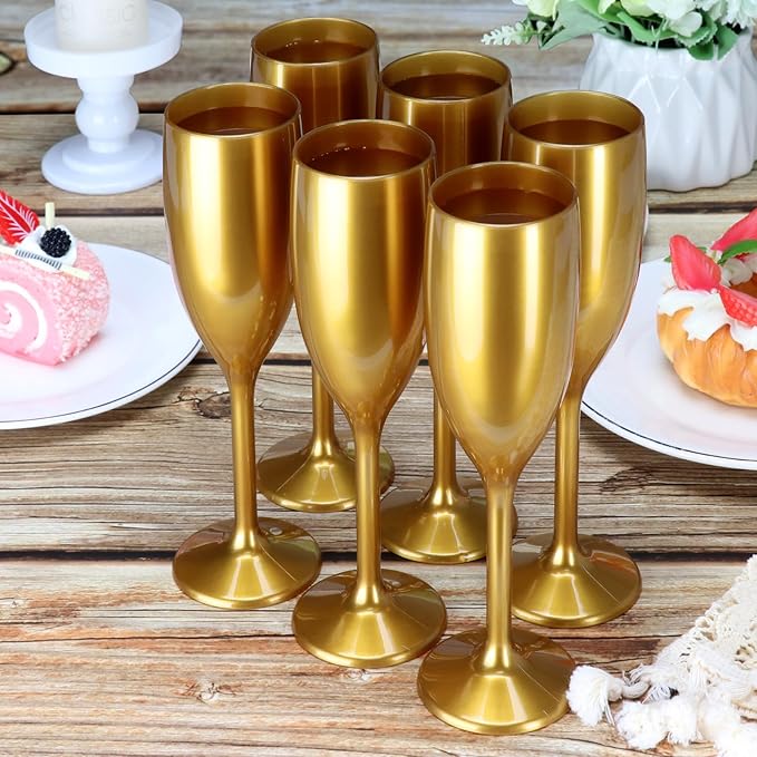 XUWAIDSGN Acrylic Champagne Flutes Toasting Glasses Unbreakable Mimosa Bar Reusable Wine Glasses Vintage Champagne Flutes Stemmed Drinking Cups 5.4 OZ for Christmas Birthday (24, Gold)-Ruum Studio Home