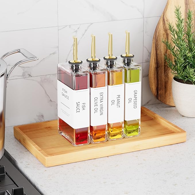 New England Stories Kitchen Cooking Oil Dispenser Set, Olive Oil and Vinegar Bottles, Soy Sauce Dispenser - 6 Pieces, Gold, Durable & Stylish Design-Ruum Studio Home