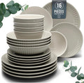 Stoneware Dinnerware Set for 4 People HYGGE 16-Piece - Elegant Scandi Design - Premium Dish Set - Bowl and Plate Set - Tableware for 4 People in a Ribbed Design - Pure Living in Light Brown-Ruum Studio Home