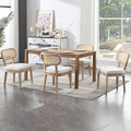 Farmhouse Rattan Dining Chairs Set of 4 Solid Wood Kitchen Chair with Cane Back French Country Upholstered Accent Chair Rustic Armless Side Chairs for Dining/Living Room/Restaurant, Beige-Ruum Studio Home