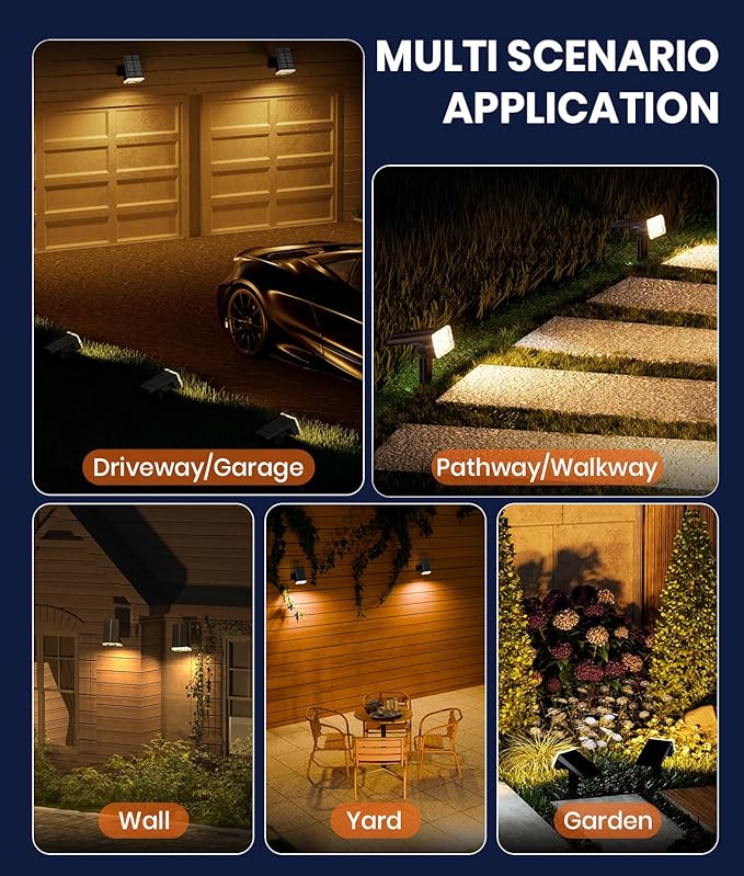 Solar Spotlights Outdoor Waterproof IP67,4 Pack Adjustable Wall&Ground Solar Lights Powered with 3 Colors, 3 Modes, Dusk to Dawn for Pathway/Garden/Yard/Patio/Driveway/Landscape Lighting Outside Decor-Ruum Studio Home