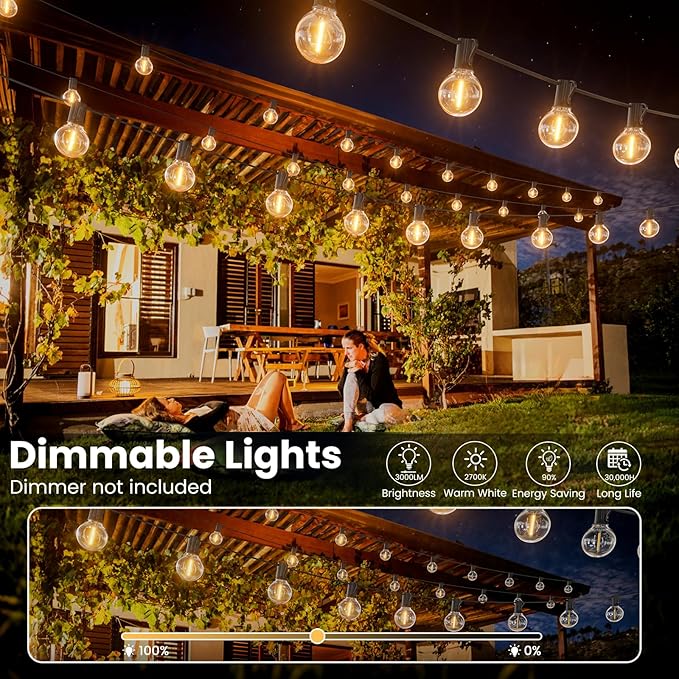 RTTY Outdoor String Lights 25 FT, G40 Led Patio Globe Lights with 13pcs Bulbs,Waterproof Shatterproof Dimmable Connectable Hanging for Cafe Bistro Backyard Gazebo Balcony Deck Party-Ruum Studio Home