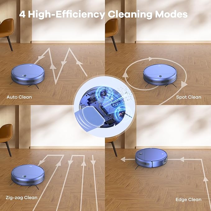 ZCWA Robot Vacuum and Mop Combo,2.4GHz WiFi Link Vacuum Robot,4 Cleaning Mode Robotic Vacuums Cleaner,APP/Remote Aspiradora Robot,Self-Charging Robot Vacuum for Pet Hair,Stains,Carpets,Corner-Ruum Studio Home