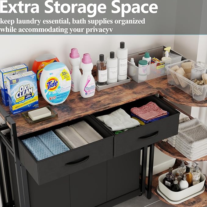 L Shaped Laundry Hamper Laundry Basket with 3 Section Pull-Out Rolling Bags & 3-Tier Storage Shelf, Laundry Sorter for Organization and Storage with 2 Drawers for Laundry Room-Ruum Studio Home