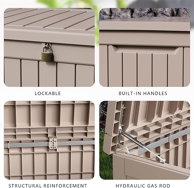 DRATO 230 Gallon Deck Box, Waterproof Resin Large Outdoor Storgae Box for Patio Furniture, Patio Cushions, Gardening Tools, Pool and Sports Supplies, Lockable-Ruum Studio Home