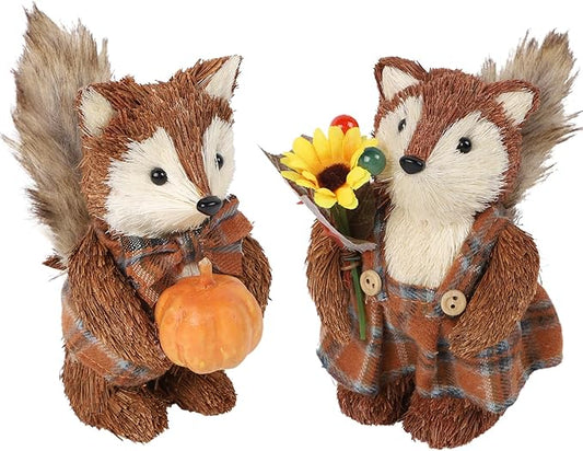 winemana 2 Pack Fall Decor Fox, Thanksgiving Decorations Indoor Sisal Foxes for Home Table Centerpiece Handmade Autumn Woodland Animal Friend Figurines with Pumpkin for Shelf Office Décor-Ruum Studio Home