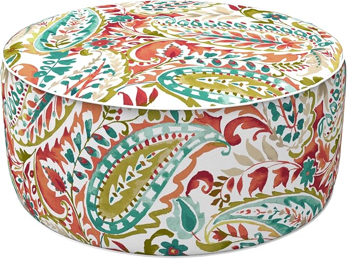 LVTXIII Inflatable Stool Ottoman Footrest with Handle, Decorative Fade-Resistant Foot Stool, Indoor or Outdoor Pouf for Home Patio Garden and Camping Use, D21 x W 21 x H9, Warm Paisley-Ruum Studio Home