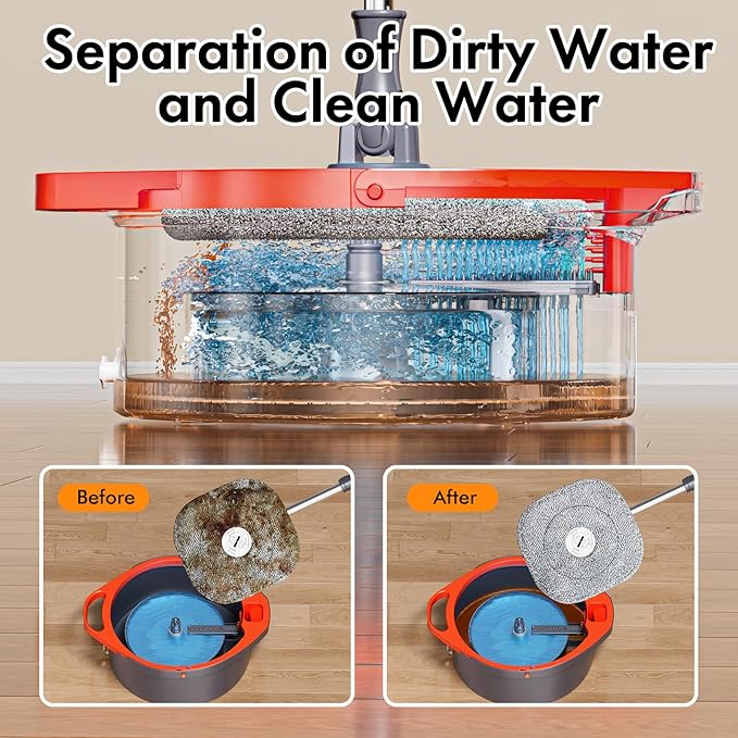 Spin Mop and Bucket Set with Separate Dirty and Clean Water,360° Spin Mop and Bucket System with Widening Foldable Handle,4 Replaceable Mop Pads,Square Mop for Floor Hardwood Tile Marble Wall Cleaning-Ruum Studio Home