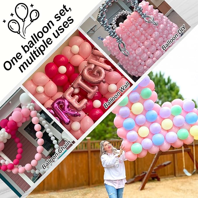 Pastel Pink Quick Link Balloons, 60PCS 10 Inch Baby Pink Linking Balloons for Making Balloon Wall Heart Arch, Tails Balloon for Girls Wedding Birthday Baby Shower Valentine's Party Decorations-Ruum Studio Home