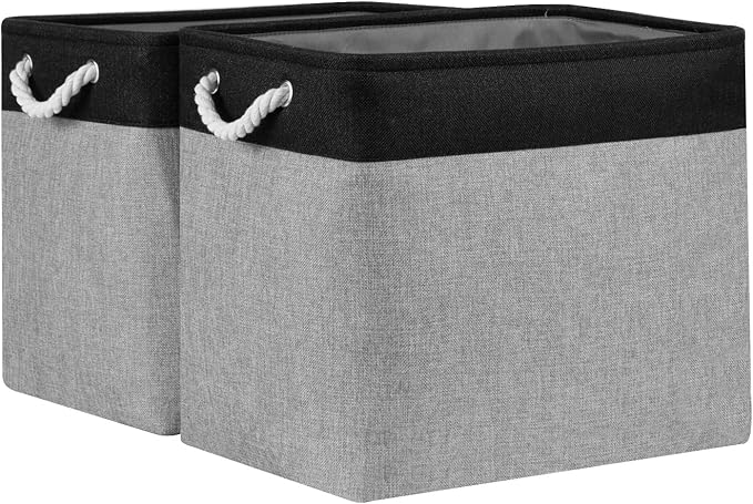 Bidtakay Storage Baskets Extra Large Baskets for Organizing Grey Rectangle Laundry Basket Linen Fabric Bins Set of 2 Clothes Baskets for Closet Shelves Hallway Bedroom Toy Organizer 17x12x15 In-Ruum Studio Home
