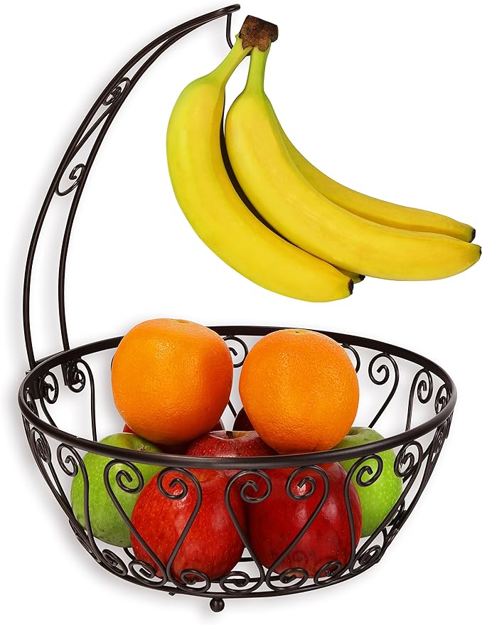 SimpleHouseware Fruit Basket Bowl with Banana Tree Hanger, Bronze-Ruum Studio Home