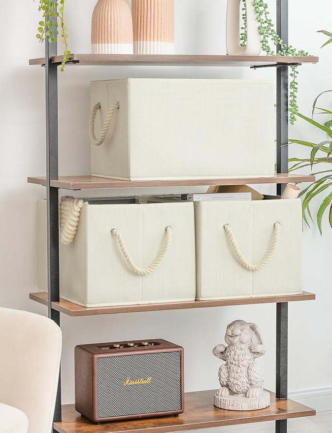 StorageWorks Storage Baskets for Shelves, Foldable Fabric Closet Storage Bins with Handles, Fabric Storage Bins Clothes Organizer, Beige, White & Ivory, 3-Pack, Extra Large-Ruum Studio Home