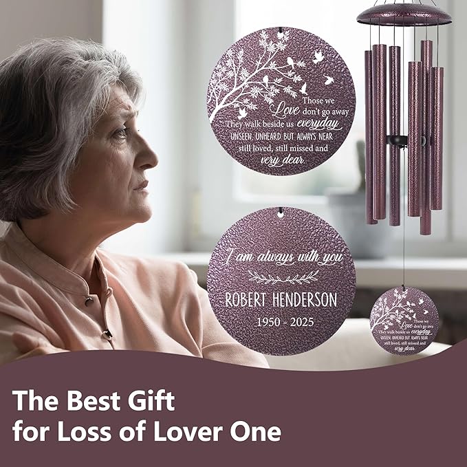 ASTARIN 36" Deep Tone Personalized Wind Chime Memorial, Tree of Life Custom Sympathy Gifts for Loss of Mom/Dad, Bird Remembrance Wind Chimes for Grieving Funeral Condolences(Produced in USA)-Ruum Studio Home